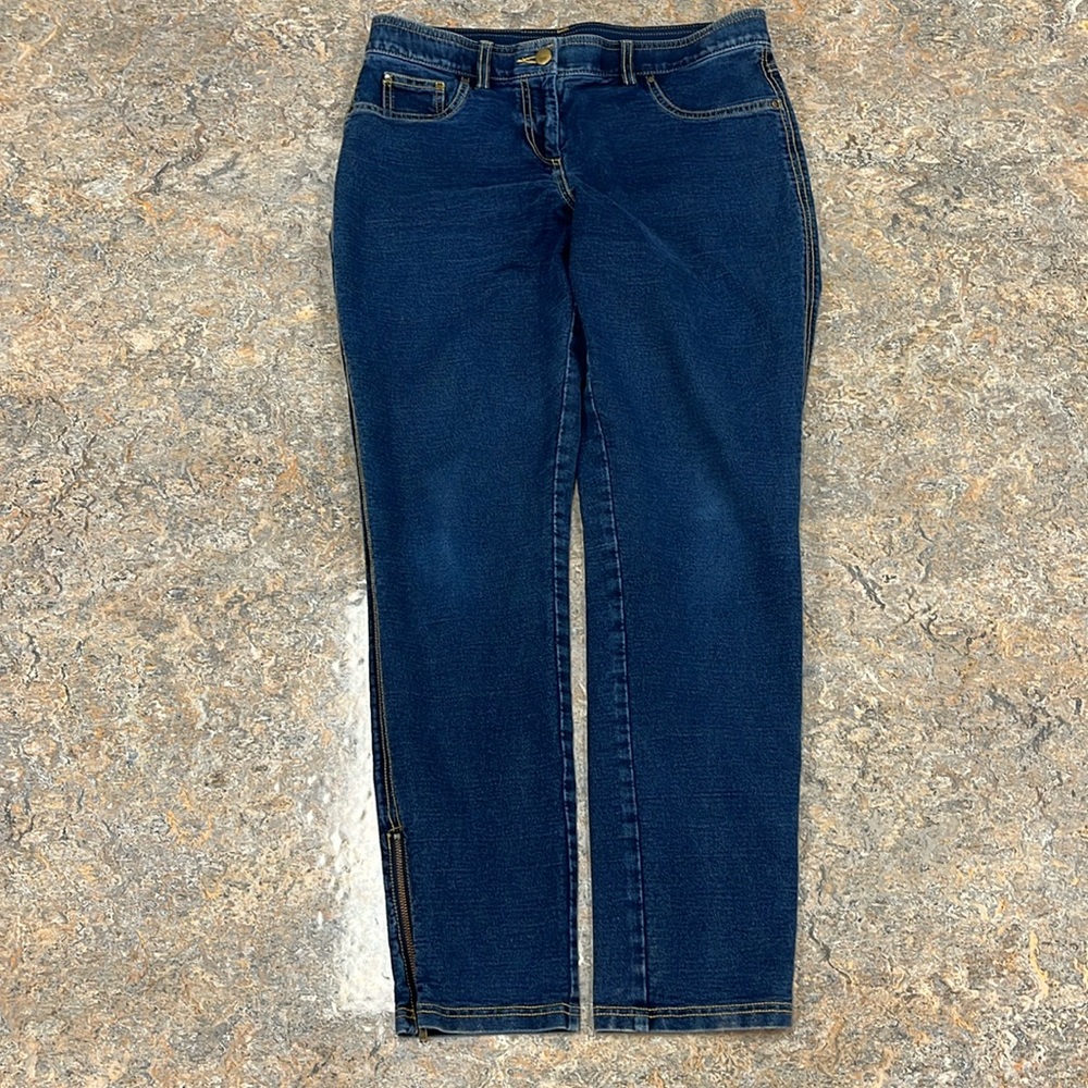 Denver Hayes Contemporary Fit Blue Jeans, Skinny Size L, Zipper at Bottom of Leg